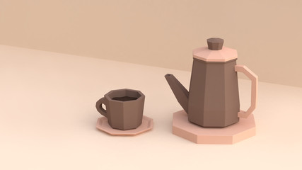 brown low poly coffee cup 3d rendering