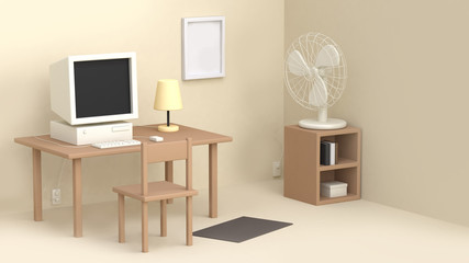 minimal cartoon room table computer technology concept 3d rendering