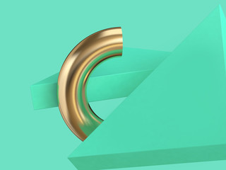 green gold abstract geometric shape 3d rendering minimal green background