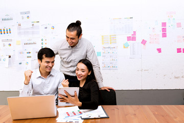 Future business leader concept. Group of young business team discussing work together in modern office.