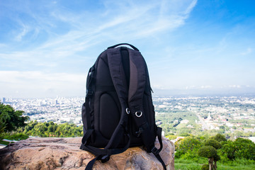 backpack for traveler on the stone