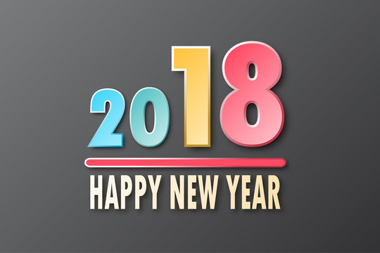 Colorful Happy New Year 2018 on simple black background for greeting card graphic design concept