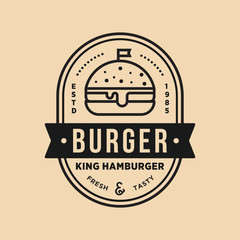 Vintage burger king shop vector logo illustration emblem