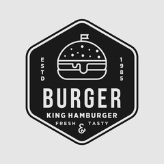 Vintage burger king shop vector logo illustration emblem