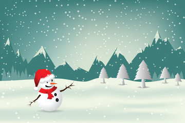 Christmas Greeting Card with snowman.-Vector illustration.