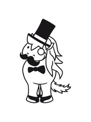 sir herr gentlemen mustache schnurrbart hut zylinder reich vorne kleines süßes niedlich pony fohlen junges baby kind comic clipart cartoon pferd