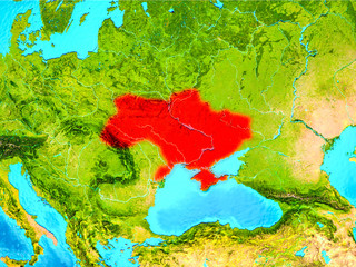 Ukraine in red on Earth