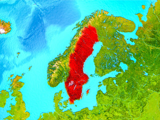 Sweden in red on Earth