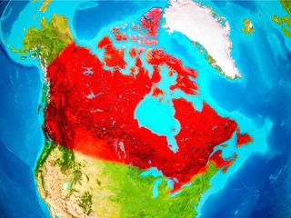 Canada in red on Earth