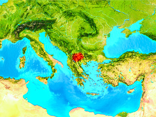 Fototapeta na wymiar Macedonia in red on Earth