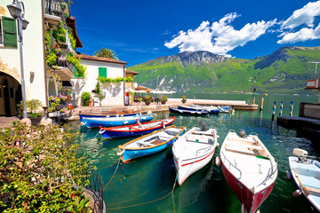 Fototapeta na wymiar Lake Garda in town of Limone sul Garda waterfront view