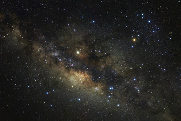 Milky way galaxy with stars and space dust in the universe, Long exposure photograph, with grain.