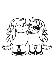 pärchen paar liebe verliebt hübsch schön girl frau weiblich mädchen vorne kleines süßes niedlich pony fohlen junges baby kind comic clipart cartoon pferd