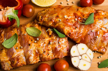 Raw ribs in marinade