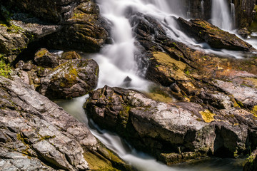 cascading waterfall with long exposure