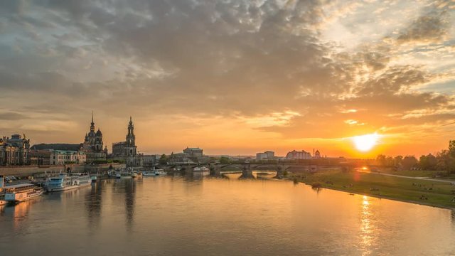 Dresden city skyline sunset timelapse at Elbe River, Dresden, Germany 4K Time lapse