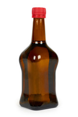 Glass bottle with soy sauce isolated on white background. Asian food