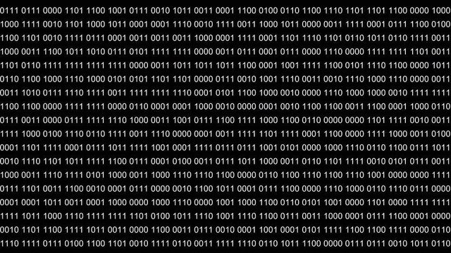 Abstract background or foreground with binary code. Digits 0 1 changes randomly. Alpha channel transparent background.