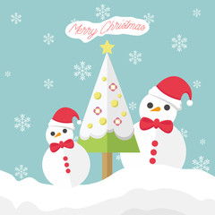 Merry Christmas Snowman With Snowflakes Background Vector Graphic Illustration