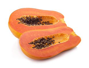 sliced ripe papaya with seed on with background.