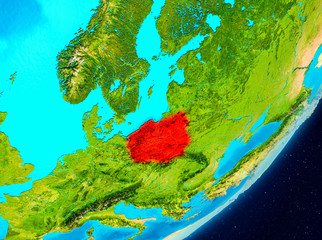 Orbit view of Poland in red