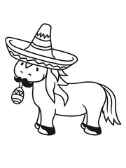 mexikaner mustache schnurrbart party feiern musik rassel hut sombrero südamerika kleines süßes niedlich pony fohlen junges baby kind comic clipart cartoon pferd