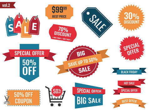 sale banners set, discount coupons and labels, discount icons