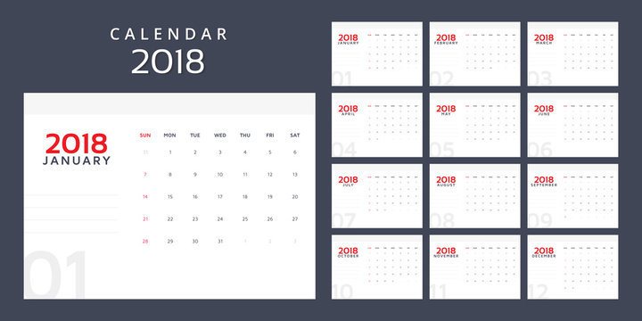 Calendar planner for 2018 year. Vector design print template