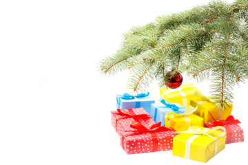 Christmas composition with snow and Christmas decoration (with sample text)