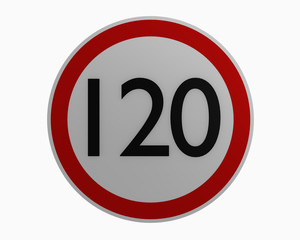 Deutsche Verkehrszeichen: Höchstgeschwindigkeit einhundertundzwanzig.
