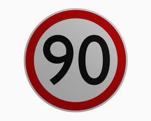 Deutsche Verkehrszeichen: H&ouml;chstgeschwindigkeit neunzig. 3d rendering auf wei&szlig; isoliert