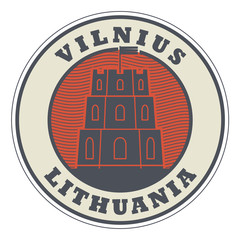 Stamp with words Vilnius, Lithuania