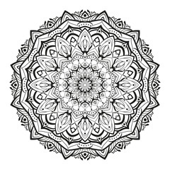 Monochrome geometrical vector mandala is isolated on a white background. Decorative element with east motives for design. Version of the page for colouring