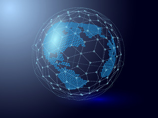 Global meshwork connections. World mesh from point and lines composition the global. Vector Illustration.