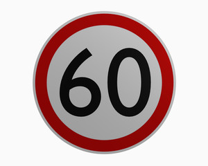 Deutsche Verkehrszeichen: Höchstgeschwindigkeit sechzig. 3d rendering