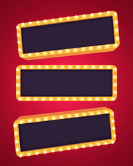 Three golden retro banners on blank background. 3D rendering - 183056119