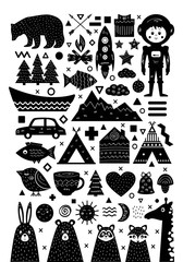 Monochrome set of elements in Scandinavian style