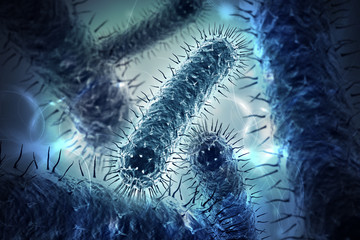 3d rendered Bacteria cells in colour background
