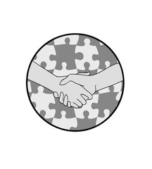 handshake on a puzzle background. Handshake icon. vector. 