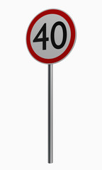 Deutsche Verkehrszeichen: H&ouml;chstgeschwindigkeit vierzig. auf wei&szlig; isoliert