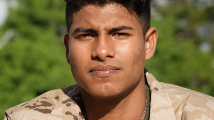 Unemotional Diverse Male Soldier