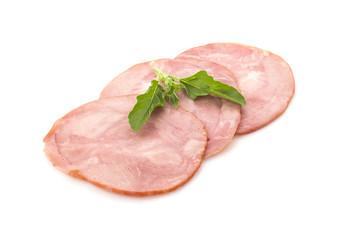 smoked ham on white background.