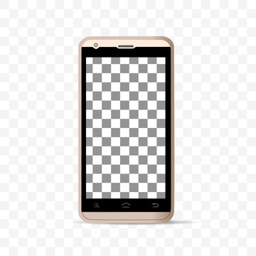 Modern phones with empty screens, realistic grey mobile templates on transparent background. High quality vector illustration.