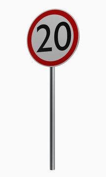 Deutsche Verkehrszeichen: Höchstgeschwindigkeit zwanzig.
