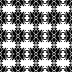 Black floral seamless pattern on white background