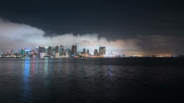 San Diego Skyline Time Lapse Reflected on Ocean