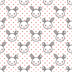 Seamless Pattern with Cute White Bunny Rabbit