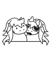 halb fläche schild text pärchen paar liebe verliebt hübsch schön girl frau weiblich mädchen vorne kleines süßes niedlich pony fohlen junges baby kind comic clipart cartoon pferd