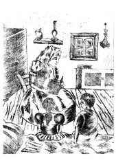 This is some  pasagge from the fairly tale. It is there old woman who telling some story for small two childrens.