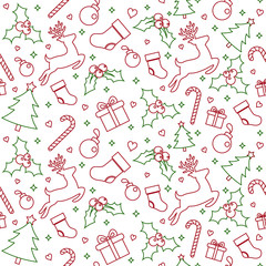 Seamless Pattern with Christmas Ornament, Vector illustration for Happy New Year and Merry Christmas Background Wallpaper